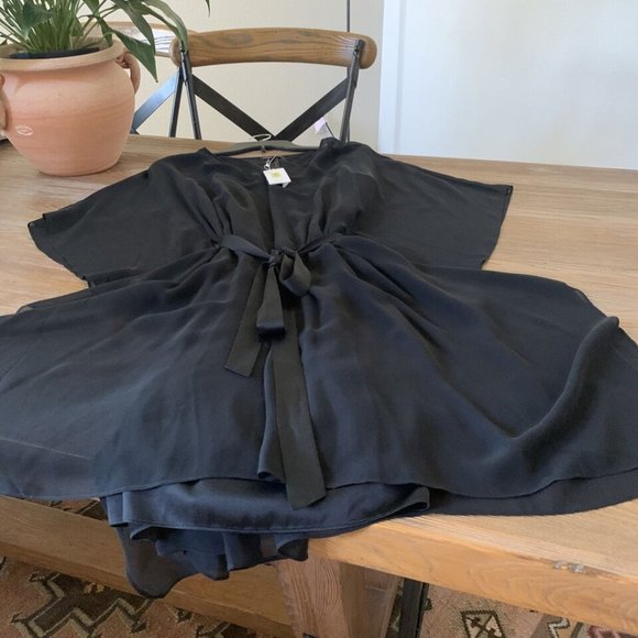 NWT Eileen Fisher Black Sheer Silk Georgette V-Neck Caftan Dress - Picture 10 of 10